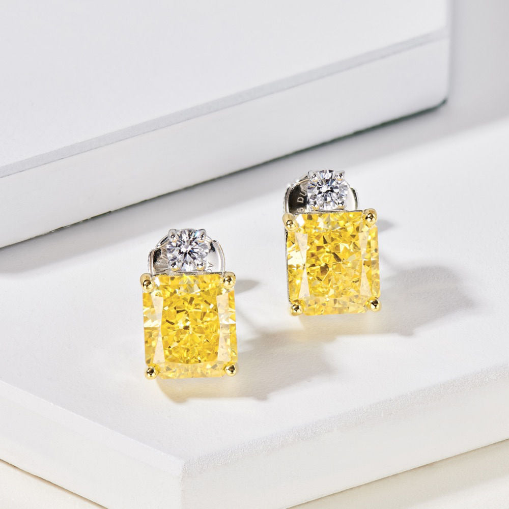Rectangular Yellow Diamond Earring For Women Jewelry
