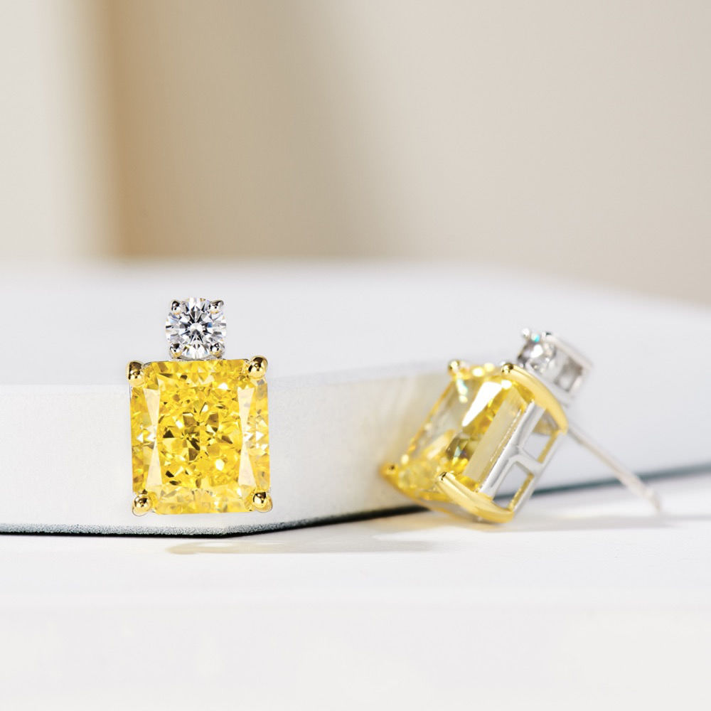 Rectangular Yellow Diamond Earring For Women Jewelry