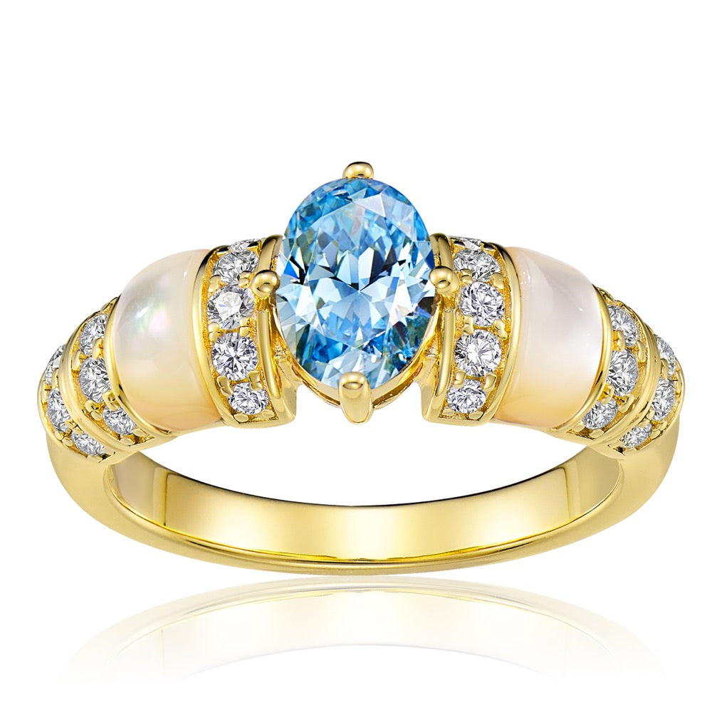 Blue & White Shell Ring For Women Jewelry