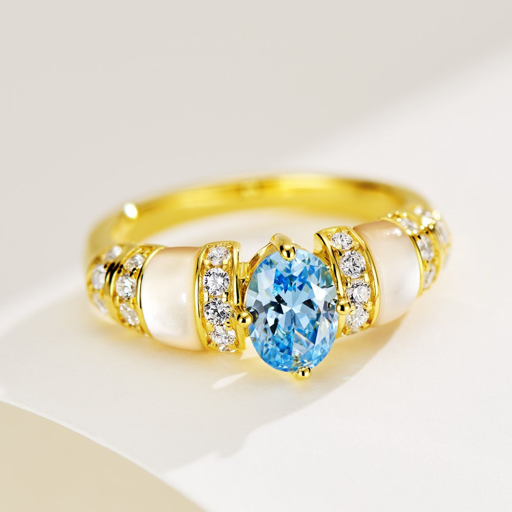 Blue & White Shell Ring For Women Jewelry