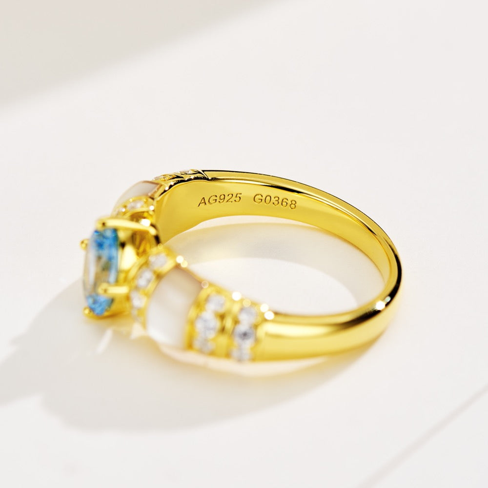 Blue & White Shell Ring For Women Jewelry
