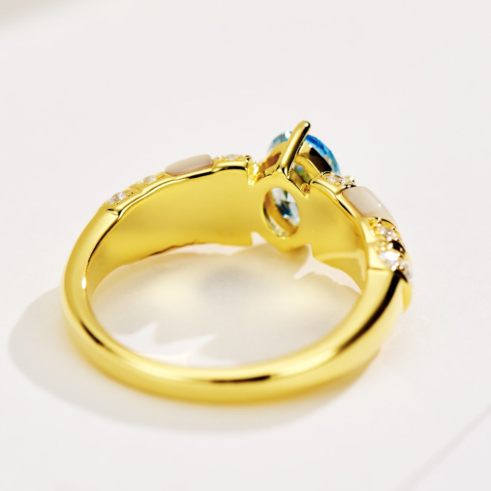 Blue & White Shell Ring For Women Jewelry