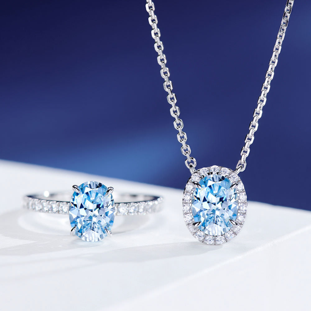 Aquamarine Diamond Necklace For Women Jewelry