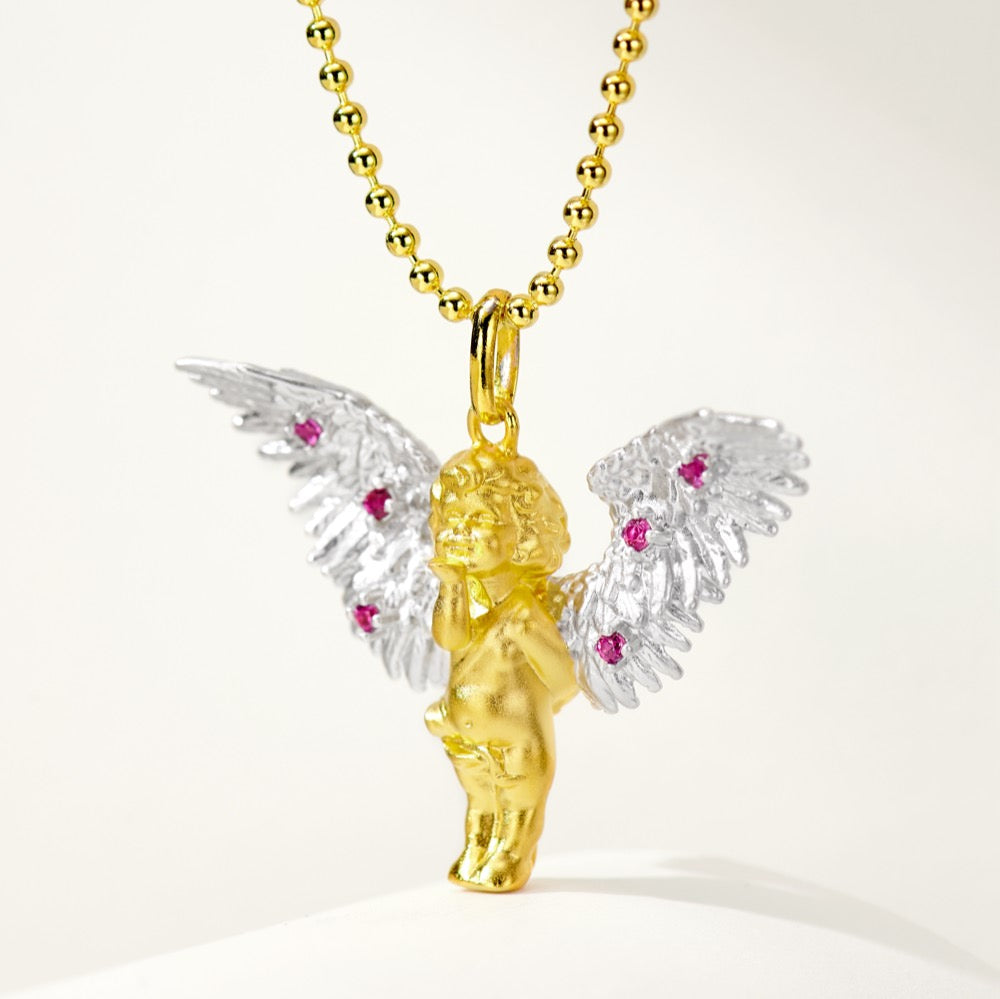 Flying Kiss Cherub Necklace For Women Jewelry