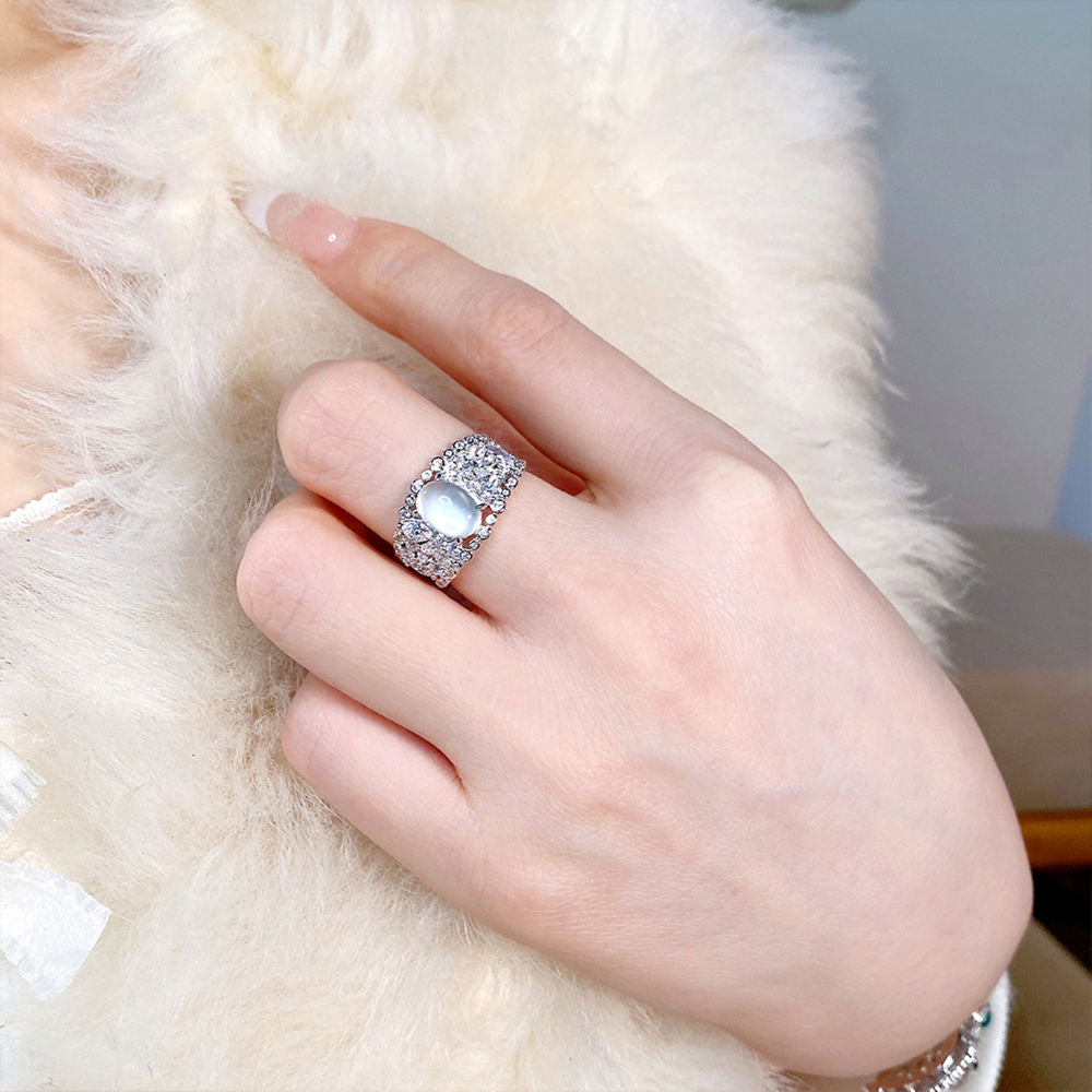 Water Foam Jade Skeleton Ring For Women Jewelry