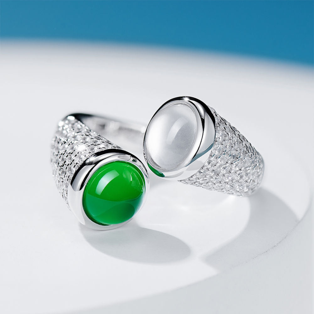 Two-color Chalcedony Ring For Women Jewelry