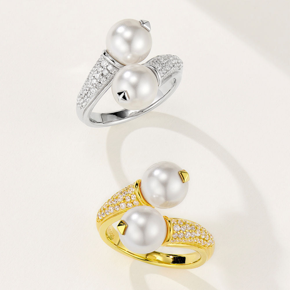 Double Pearl Ring For Women Jewelry