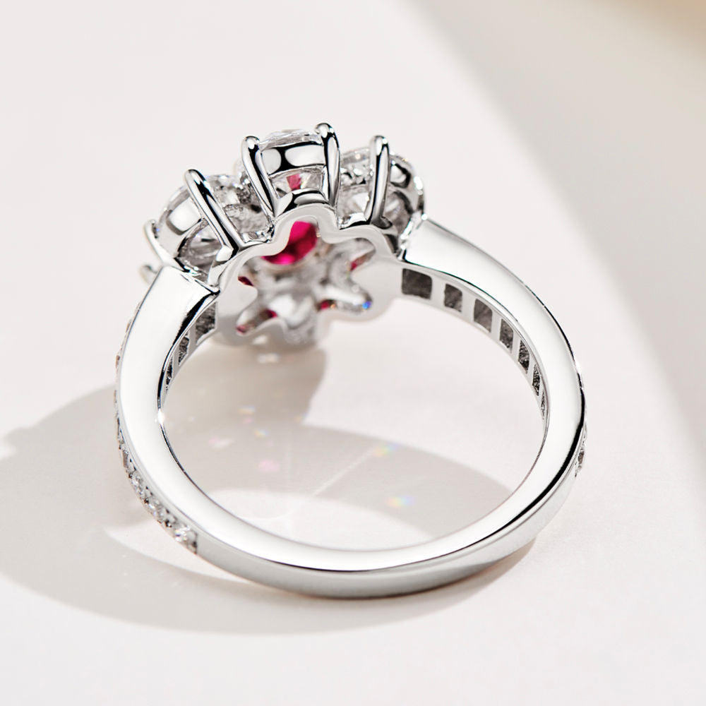 Ruby Flower Diamond Ring For Women Jewelry