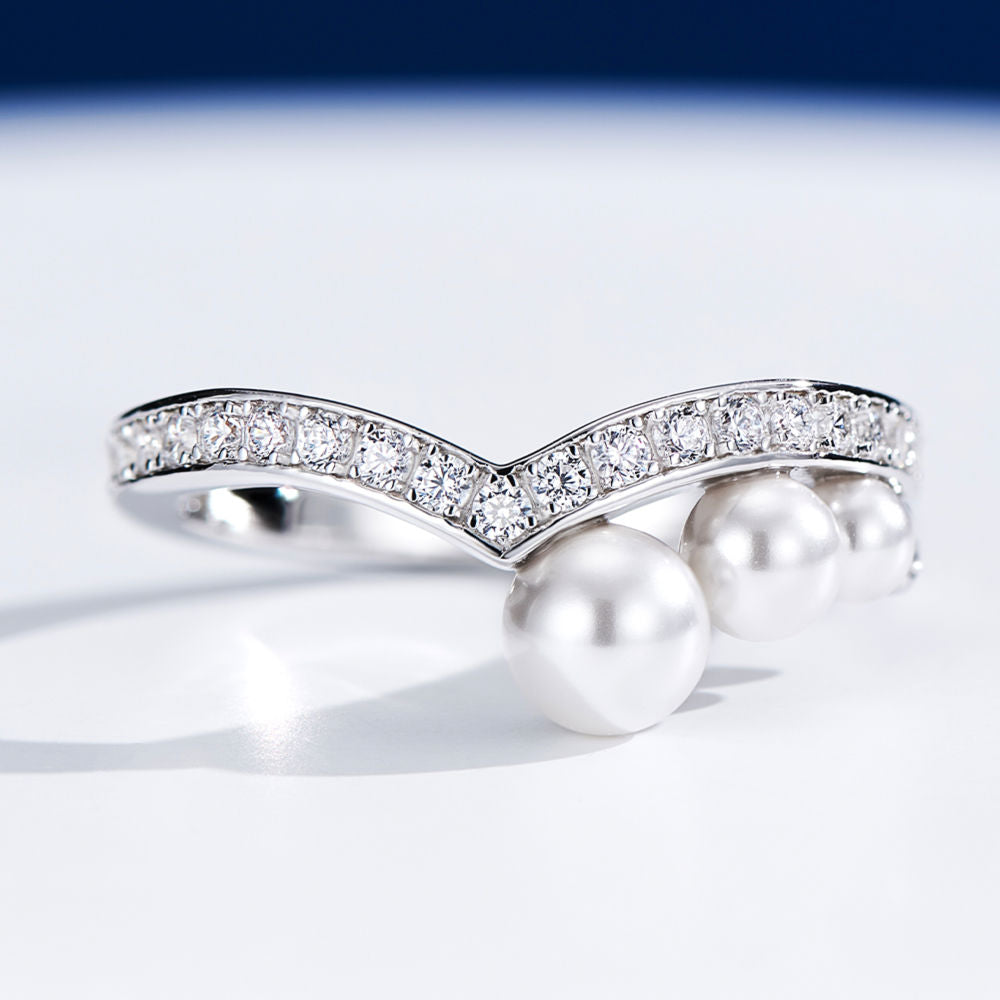Half-Pearl Row Ring For Women Jewelry