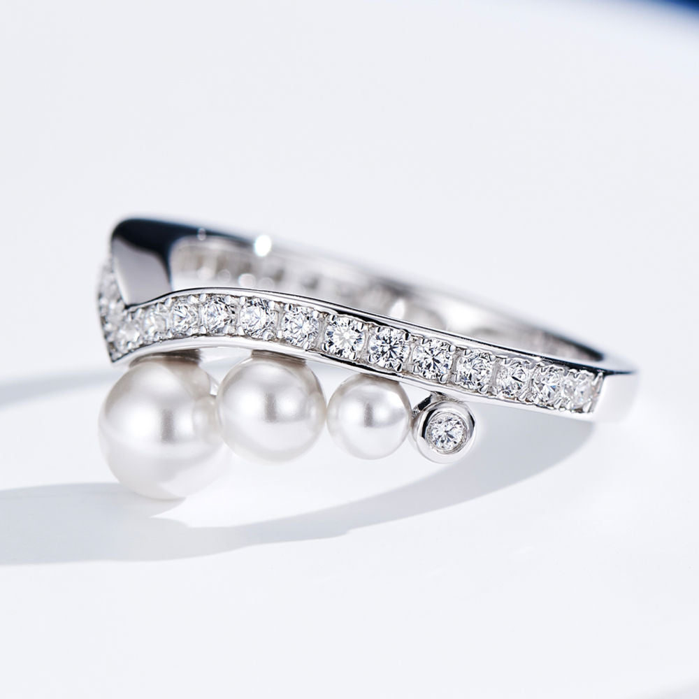Half-Pearl Row Ring For Women Jewelry