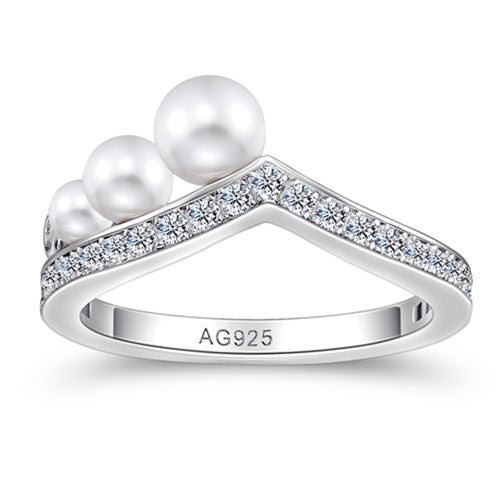 Half-Pearl Row Ring For Women Jewelry