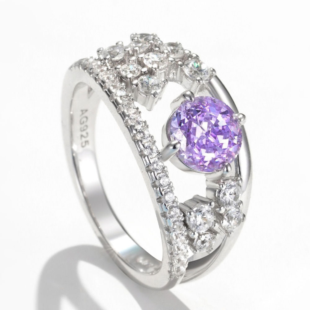 Flower Purple Diamond Ring For Women Jewelry