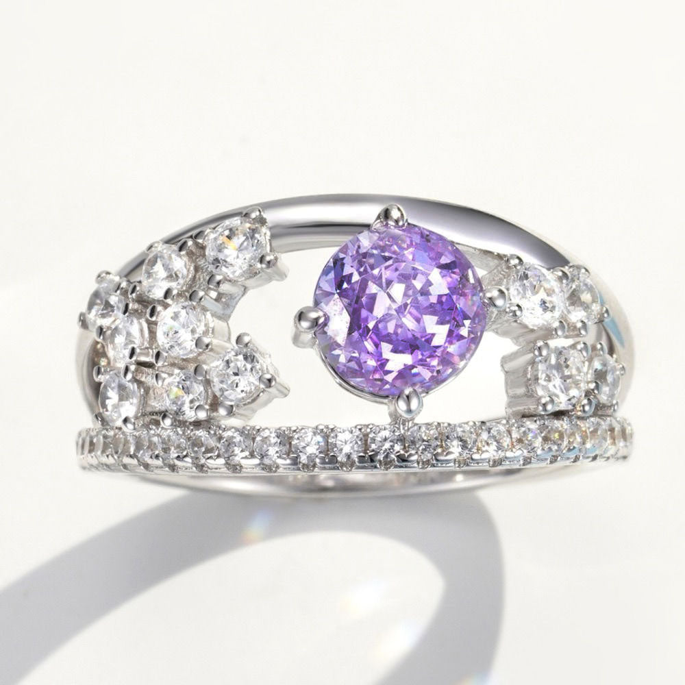 Flower Purple Diamond Ring For Women Jewelry