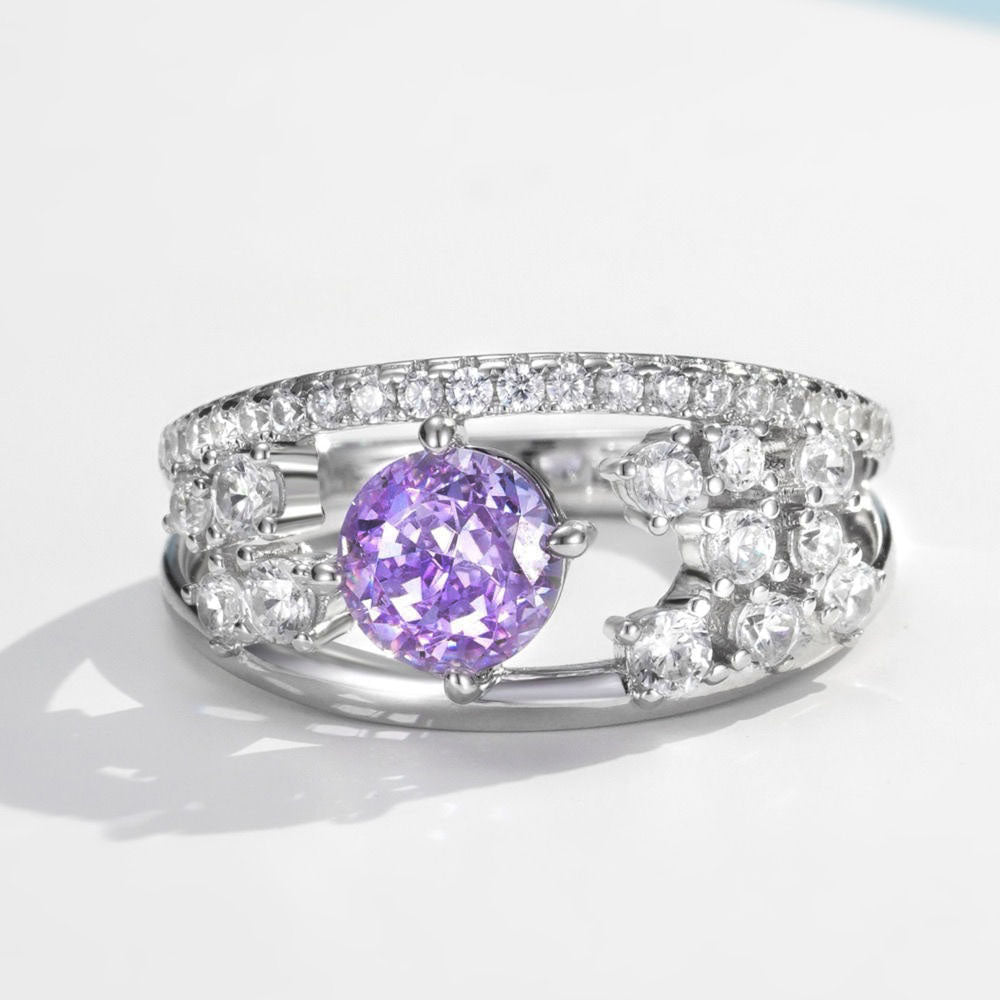 Flower Purple Diamond Ring For Women Jewelry