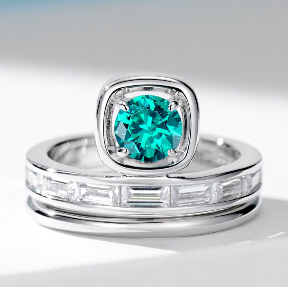 Paraiba Stacked Diamond Ring For Women Jewelry