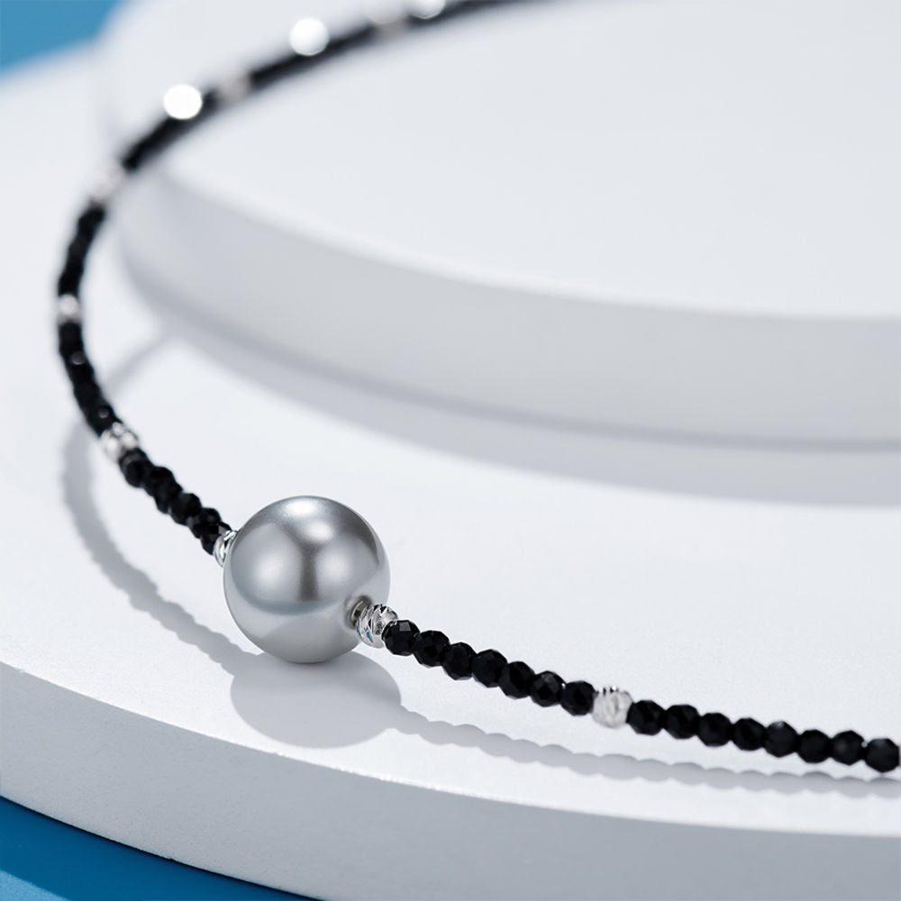 Black Spinel Pearl Necklace For Women Jewelry