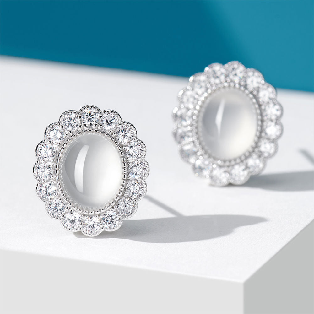 White Chalcedony Stud Earrings For Women Jewelry