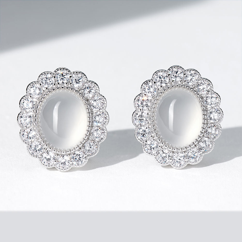 White Chalcedony Stud Earrings For Women Jewelry