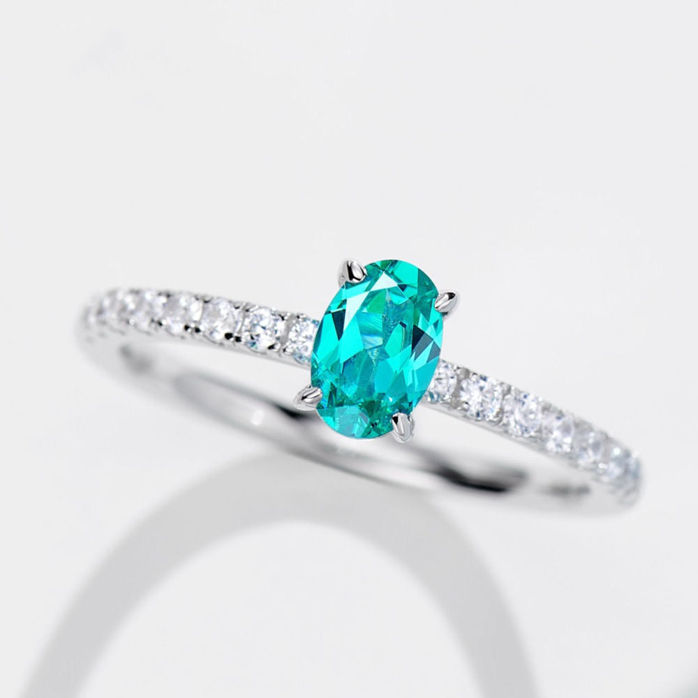 Egg-shaped Paraiba Diamond Ring For Women Jewelry