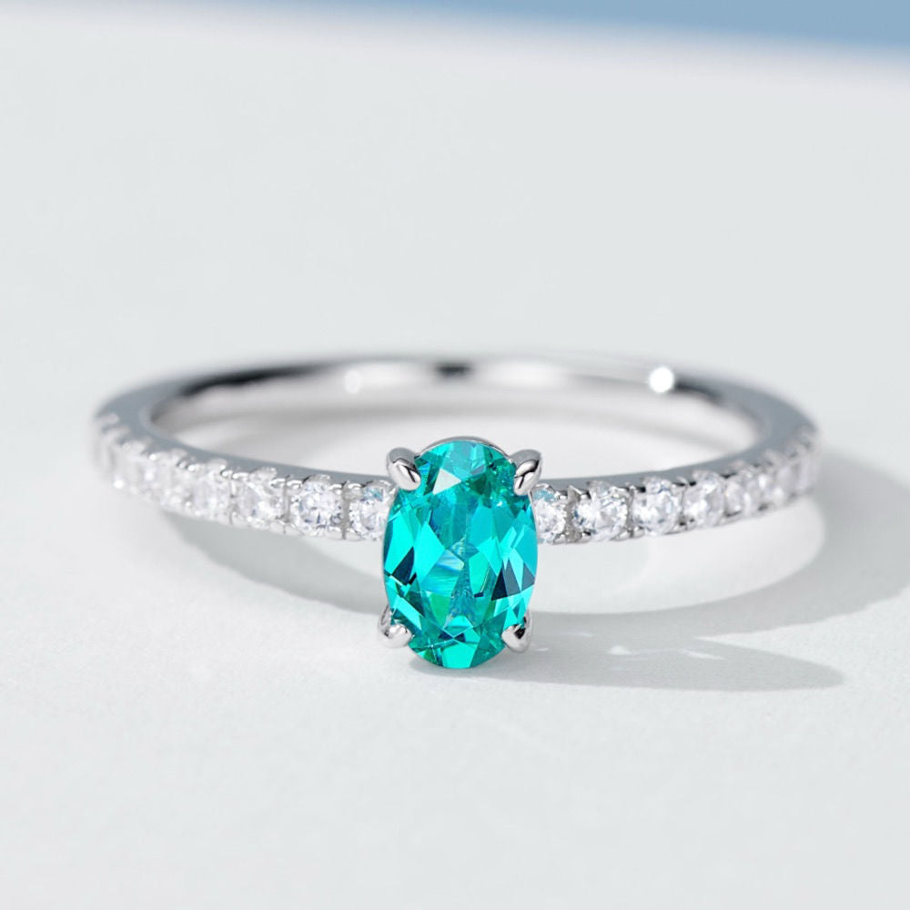 Egg-shaped Paraiba Diamond Ring For Women Jewelry