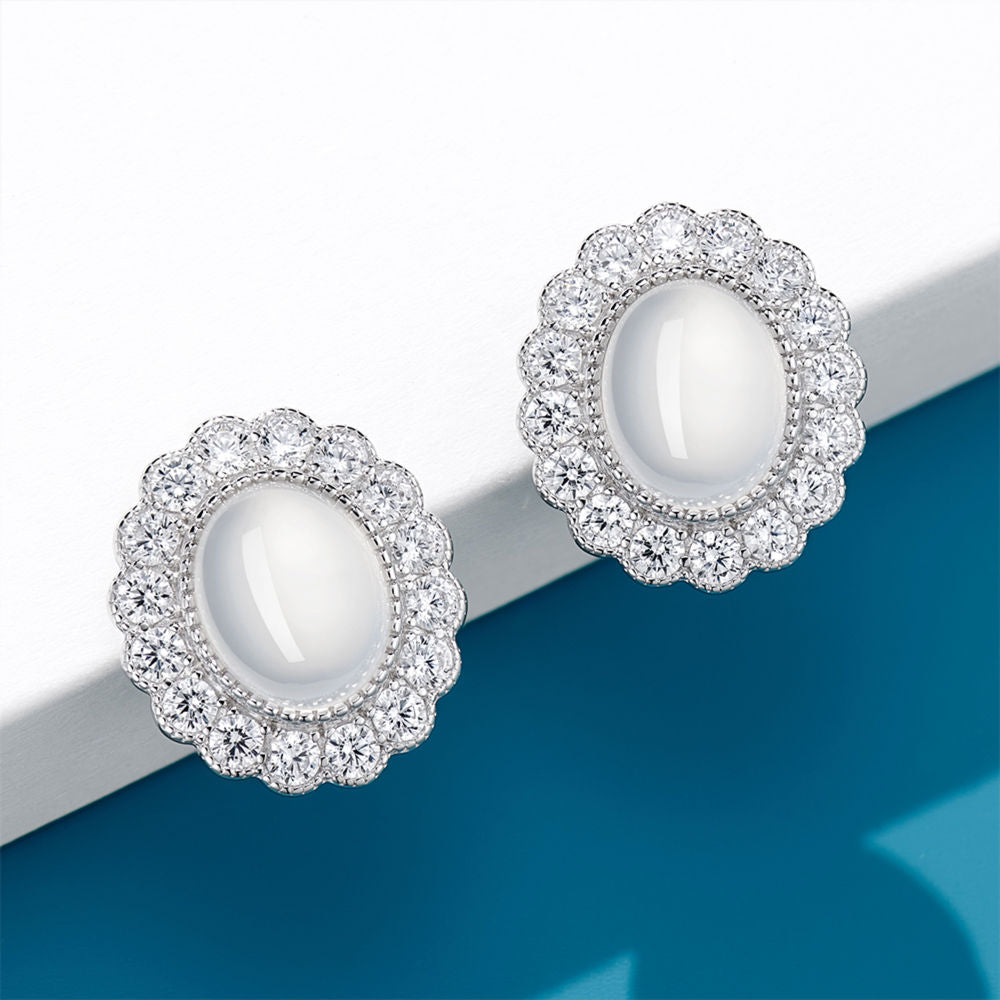 White Chalcedony Stud Earrings For Women Jewelry