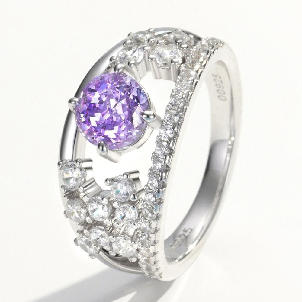 Flower Purple Diamond Ring For Women Jewelry
