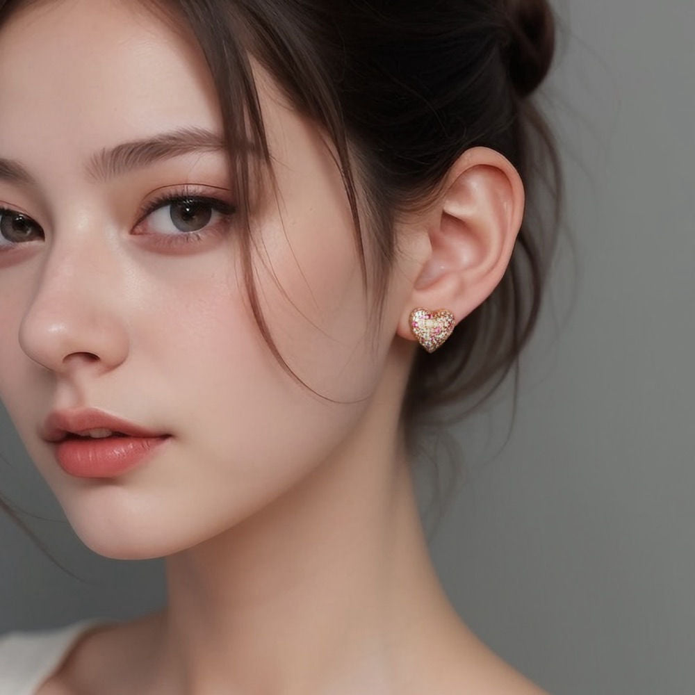 Love Gradient Pink Diamond Earrings For Women Jewelry