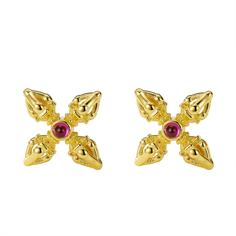 Red corundum earrings For Women Jewelry