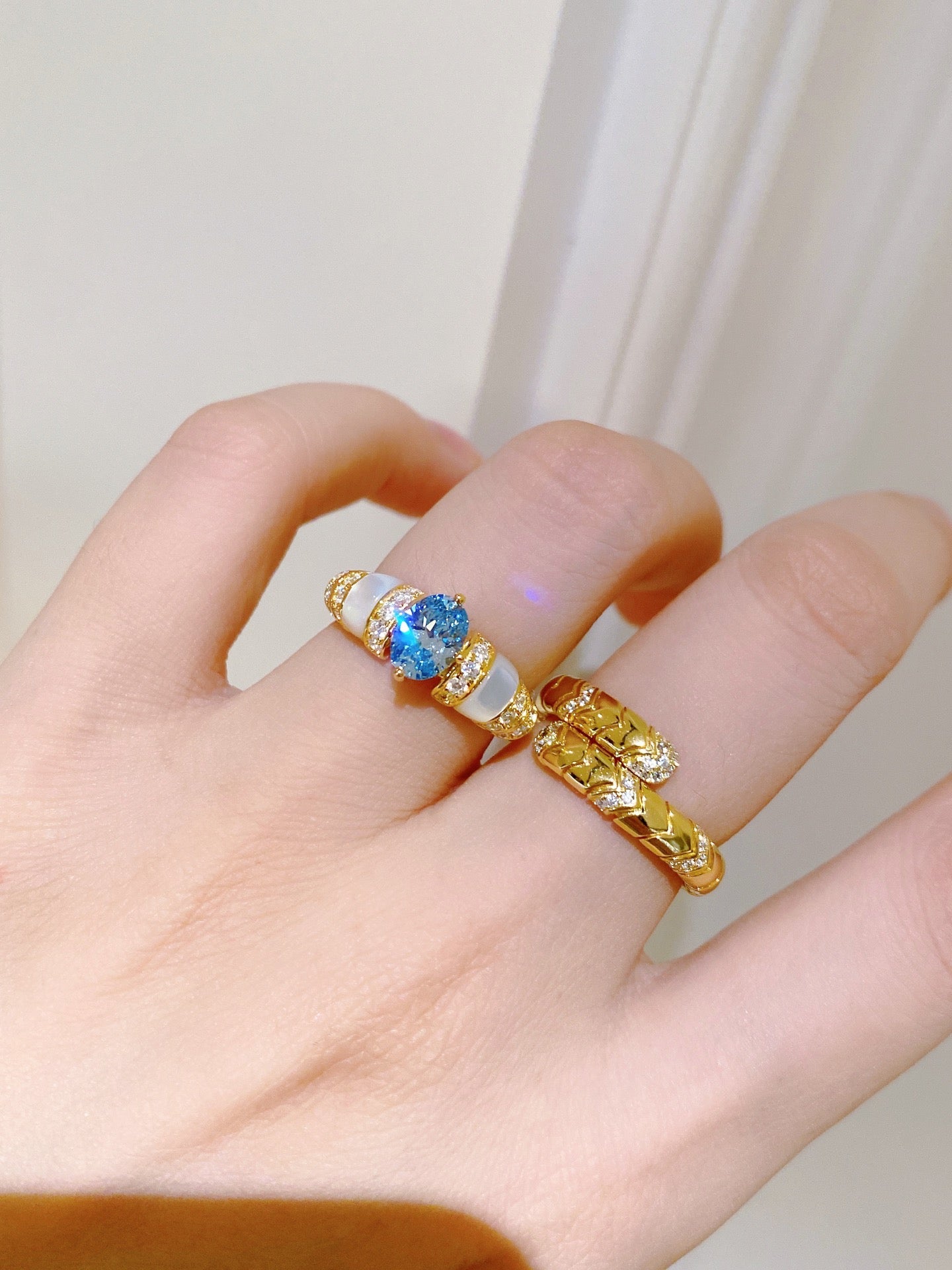 Blue & White Shell Ring For Women Jewelry