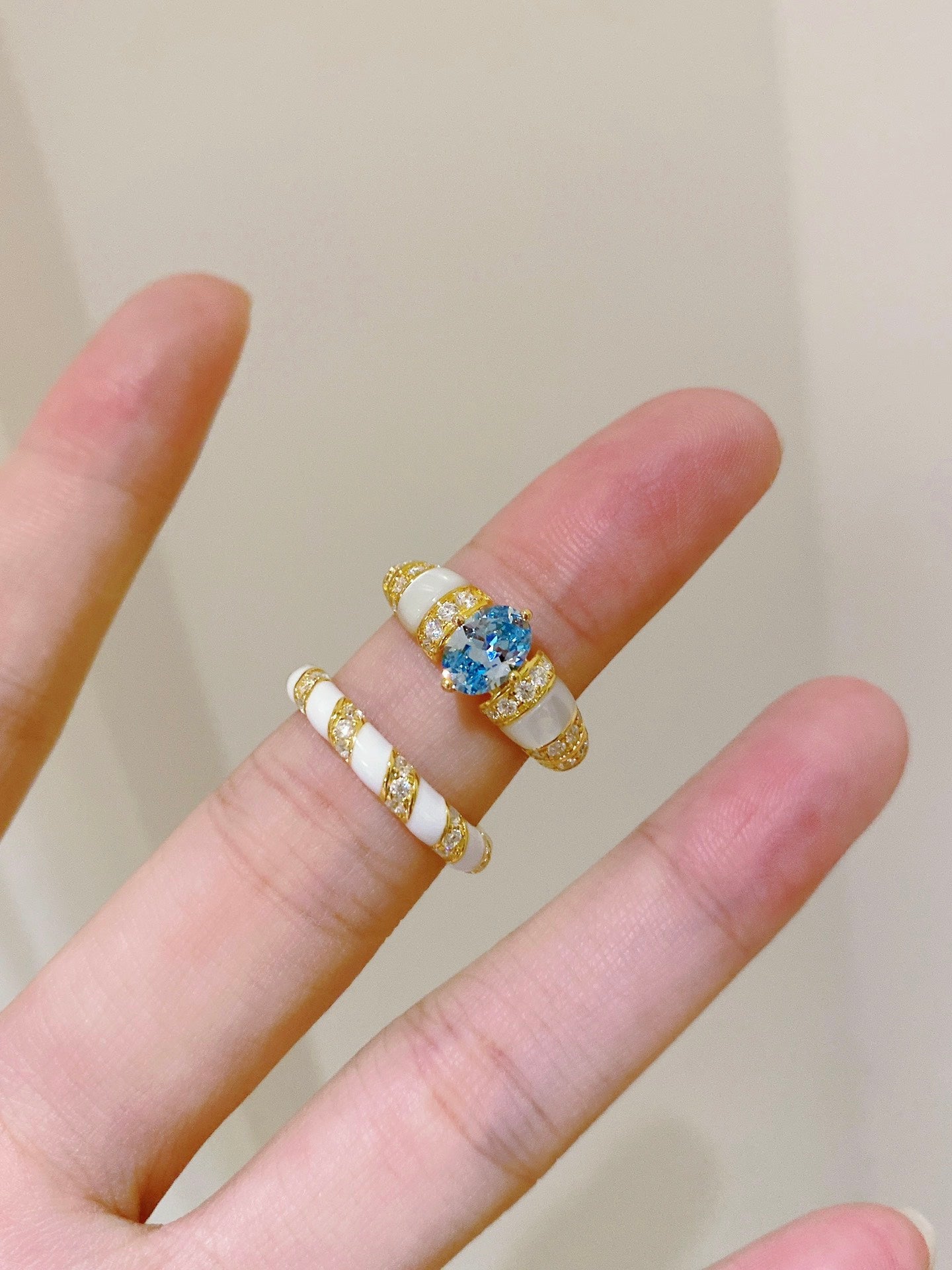 Blue & White Shell Ring For Women Jewelry