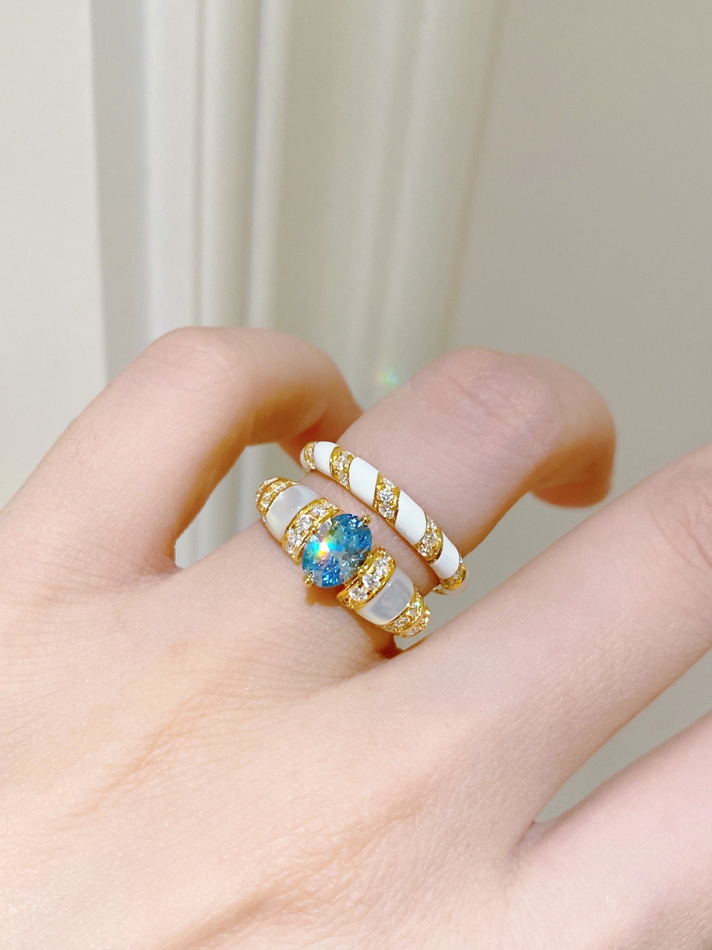 Blue & White Shell Ring For Women Jewelry