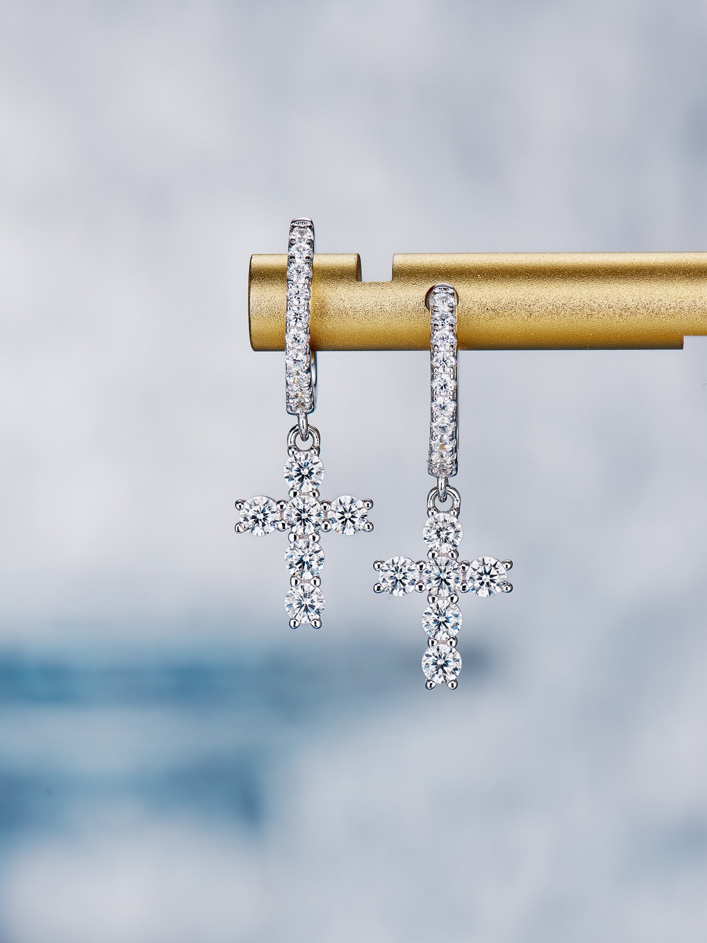 Mini cross earrings with diamonds For Women Jewelry