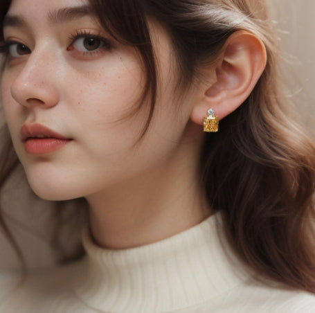 Rectangular Yellow Diamond Earring For Women Jewelry