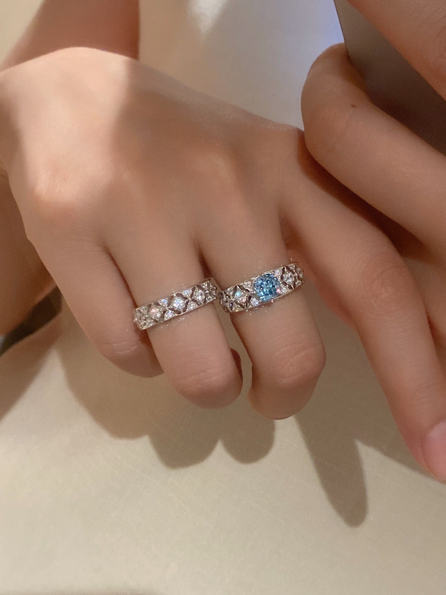 Blue Cushion-Shaped Diamond Ring For Women Jewelry
