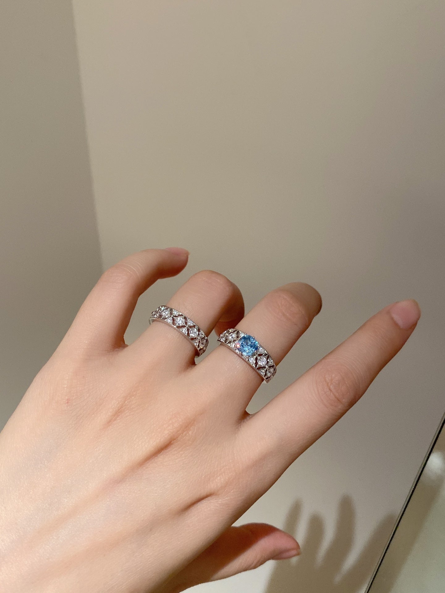 Blue Cushion-Shaped Diamond Ring For Women Jewelry