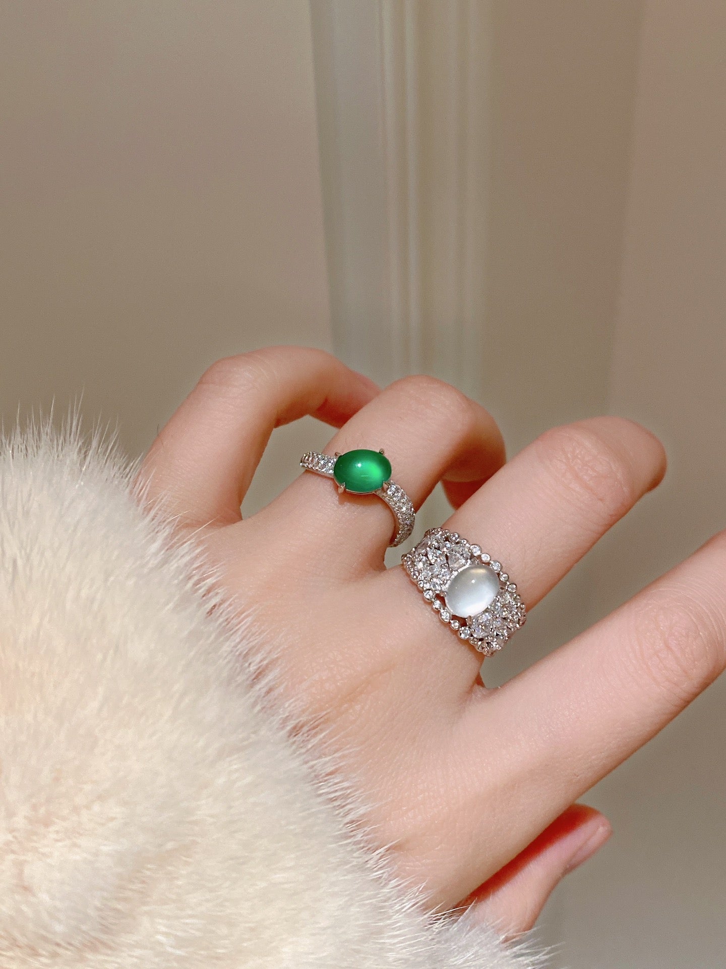 Water Foam Jade Skeleton Ring For Women Jewelry