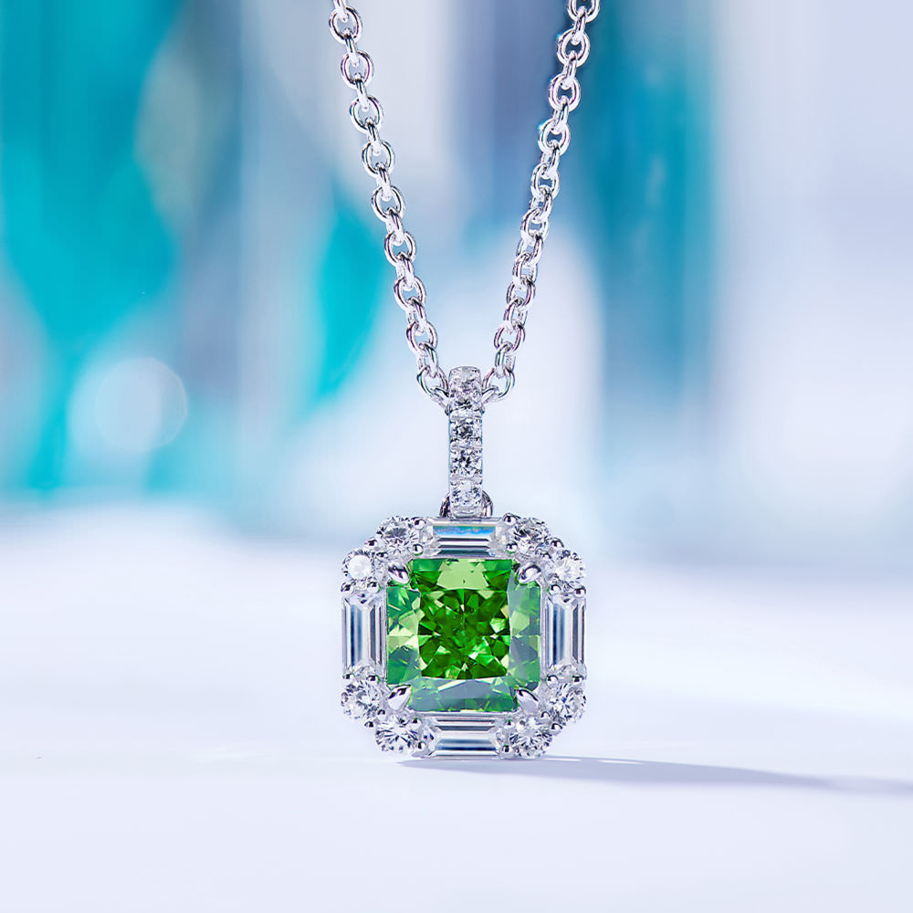 Green Diamonds Around Necklace For Women Jewelry