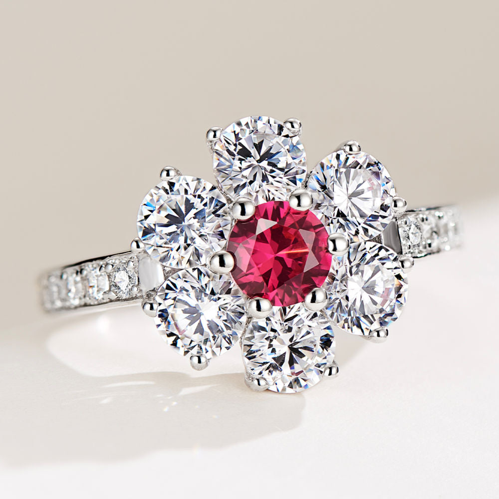 Ruby Flower Diamond Ring For Women Jewelry
