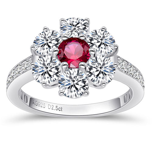 Ruby Flower Diamond Ring For Women Jewelry