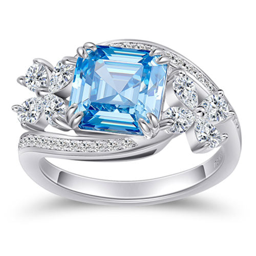 Double Flower Aquamarine Ring For Women Jewelry