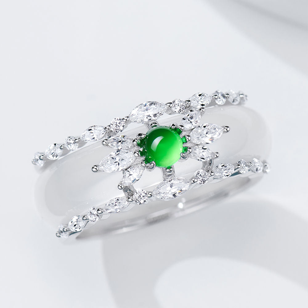 Green Pearl Chalcedony Ring For Women Jewelry