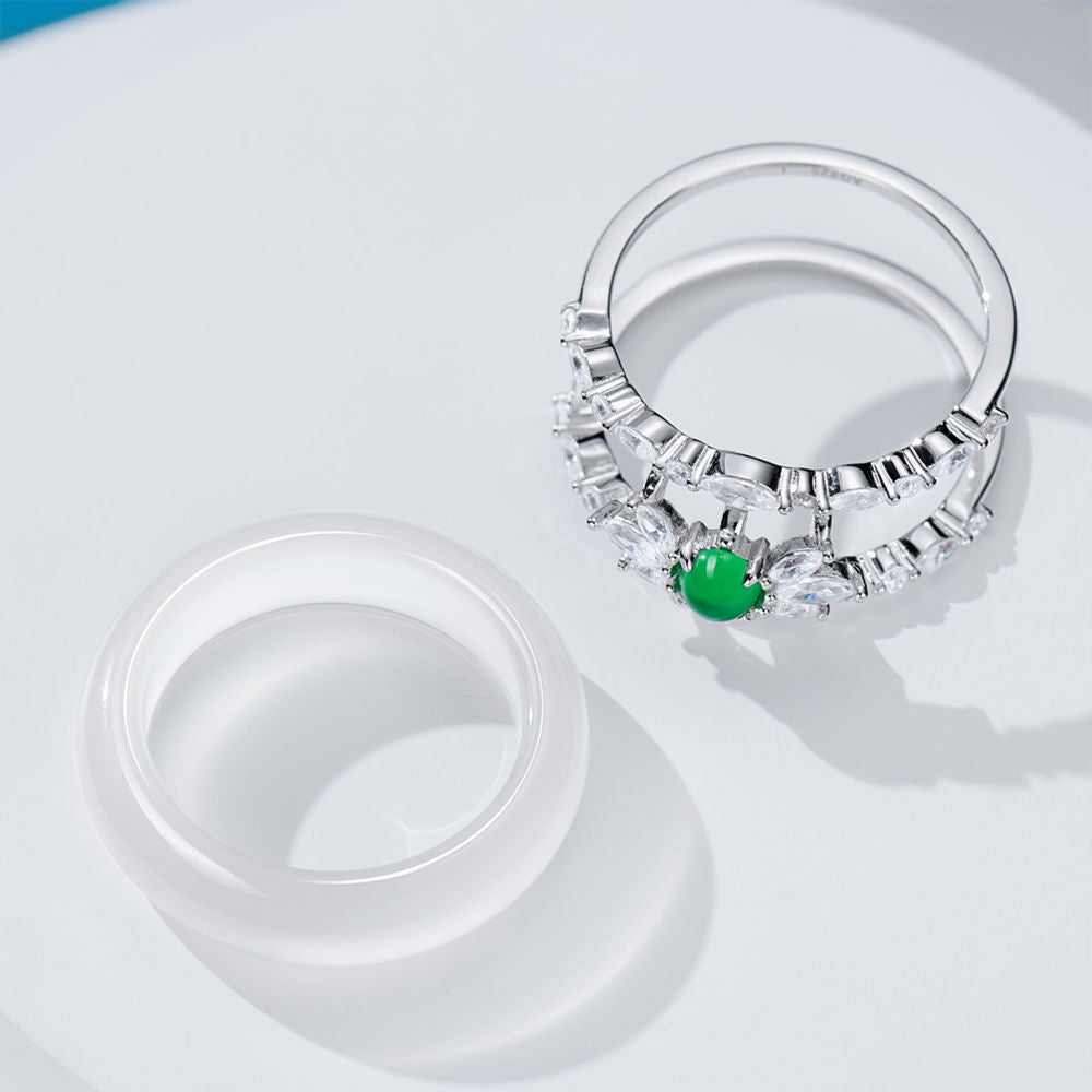 Green Pearl Chalcedony Ring For Women Jewelry