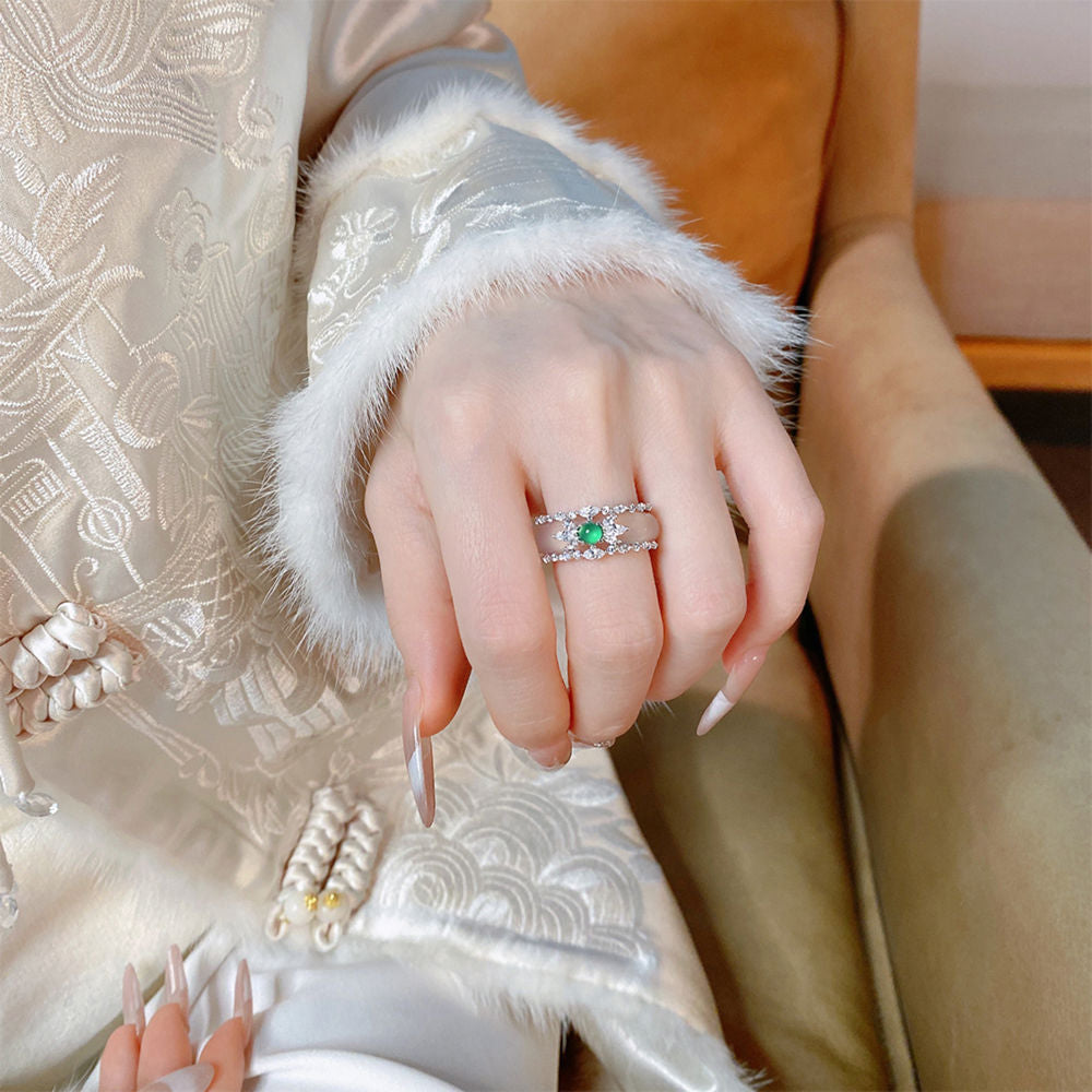 Green Pearl Chalcedony Ring For Women Jewelry