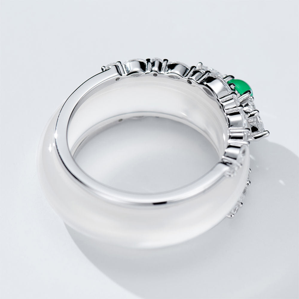 Green Pearl Chalcedony Ring For Women Jewelry