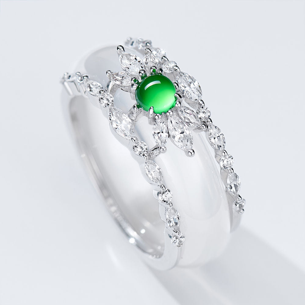 Green Pearl Chalcedony Ring For Women Jewelry