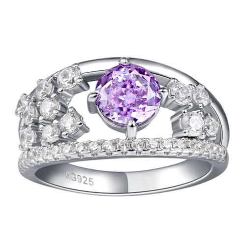 Flower Purple Diamond Ring For Women Jewelry