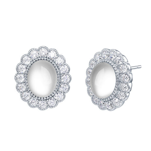 White Chalcedony Stud Earrings For Women Jewelry