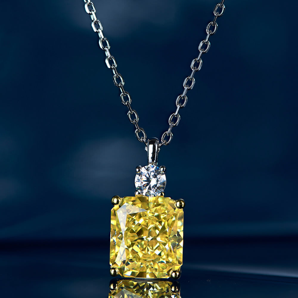Rectangular Yellow Diamond Necklace For Women Jewelry
