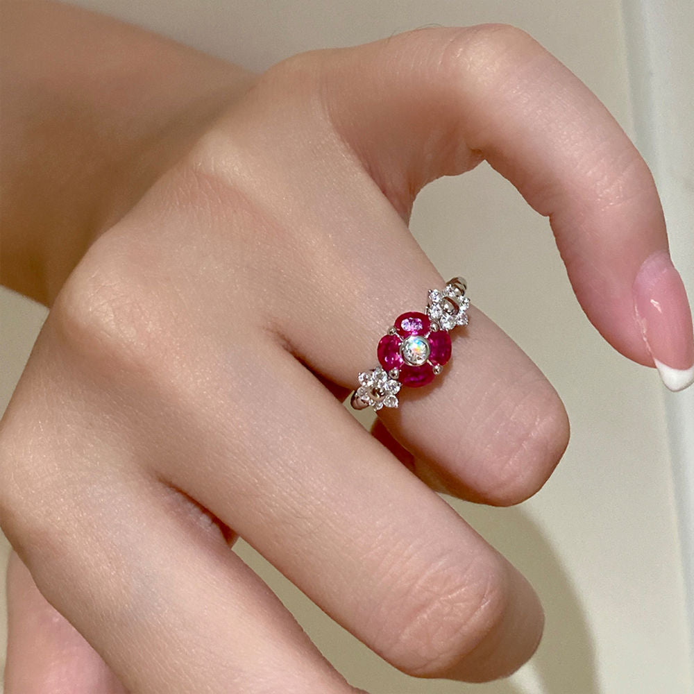 Ruby Petal Ring For Women Jewelry