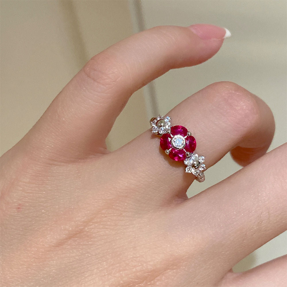 Ruby Petal Ring For Women Jewelry